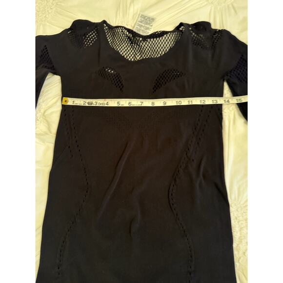 McQ Alexander McQueen Midi Dress Sz L Black Mesh Cutout Knit Bodycon Long Sleeve - Picture 11 of 15